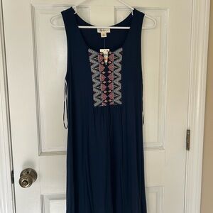 Navy Sleeveless Dress with Embroidered Detail